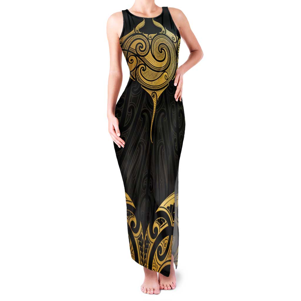 Gold Black New Zealand Manta Ray Tank Maxi Dress Aotearoa Maori Haehae - Aussie Hoodie