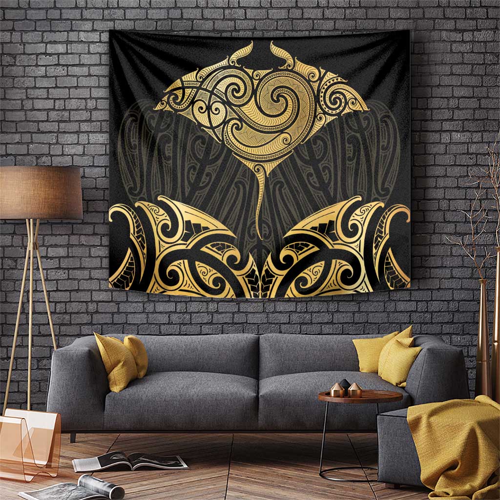 Gold Black New Zealand Manta Ray Tapestry Aotearoa Maori Haehae - Aussie Hoodie