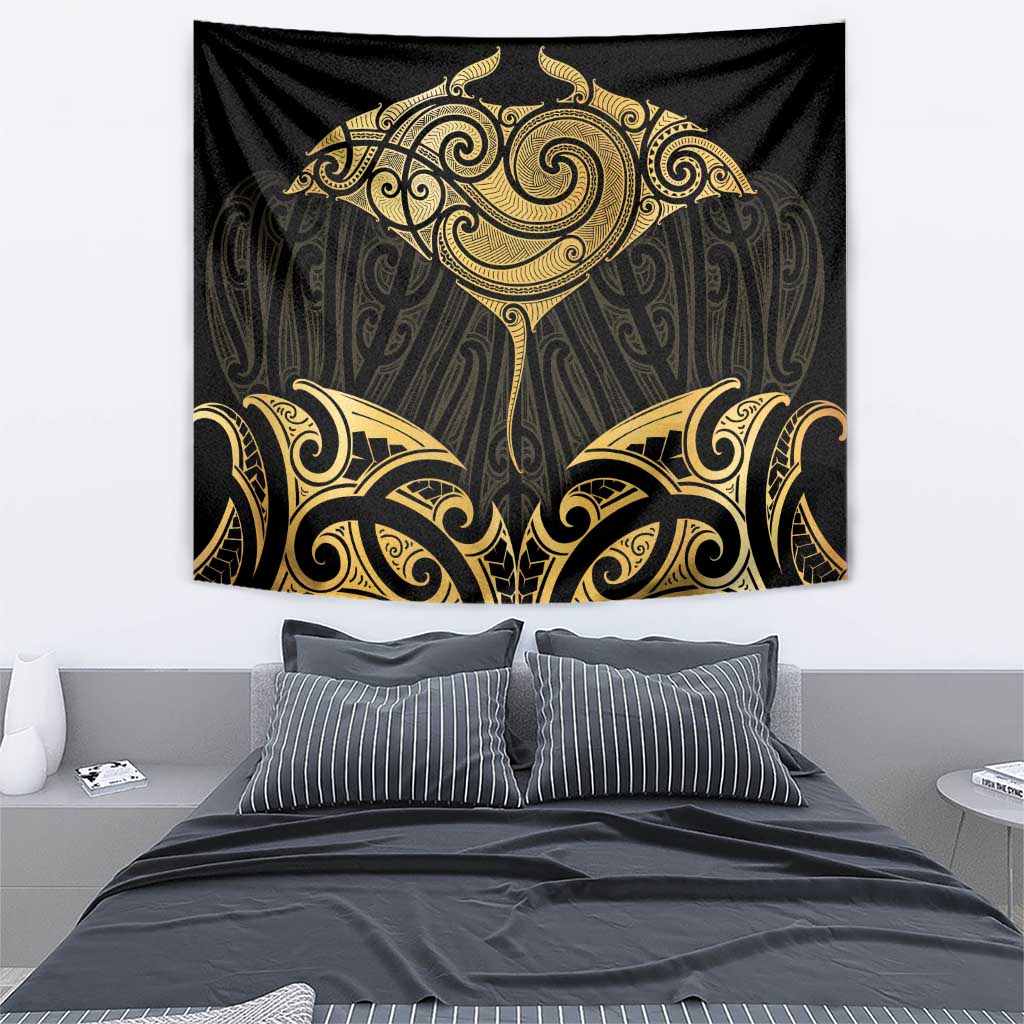 Gold Black New Zealand Manta Ray Tapestry Aotearoa Maori Haehae - Aussie Hoodie