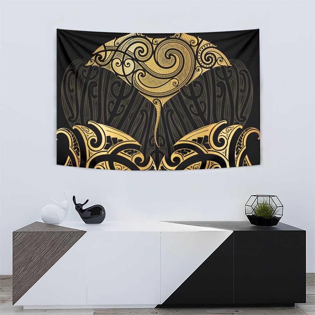 Gold Black New Zealand Manta Ray Tapestry Aotearoa Maori Haehae - Aussie Hoodie