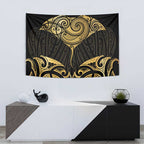 Gold Black New Zealand Manta Ray Tapestry Aotearoa Maori Haehae - Aussie Hoodie