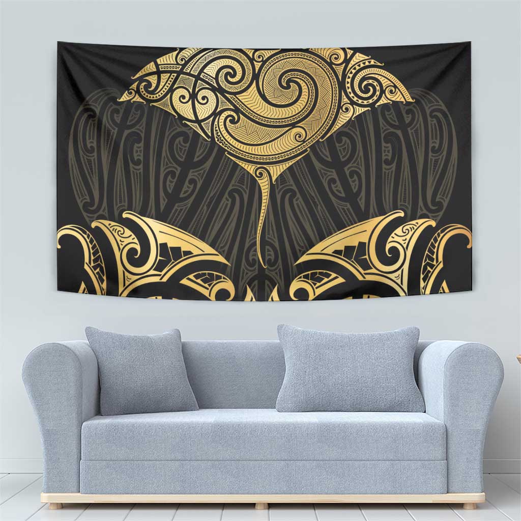 Gold Black New Zealand Manta Ray Tapestry Aotearoa Maori Haehae - Aussie Hoodie