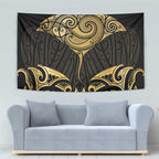 Gold Black New Zealand Manta Ray Tapestry Aotearoa Maori Haehae - Aussie Hoodie