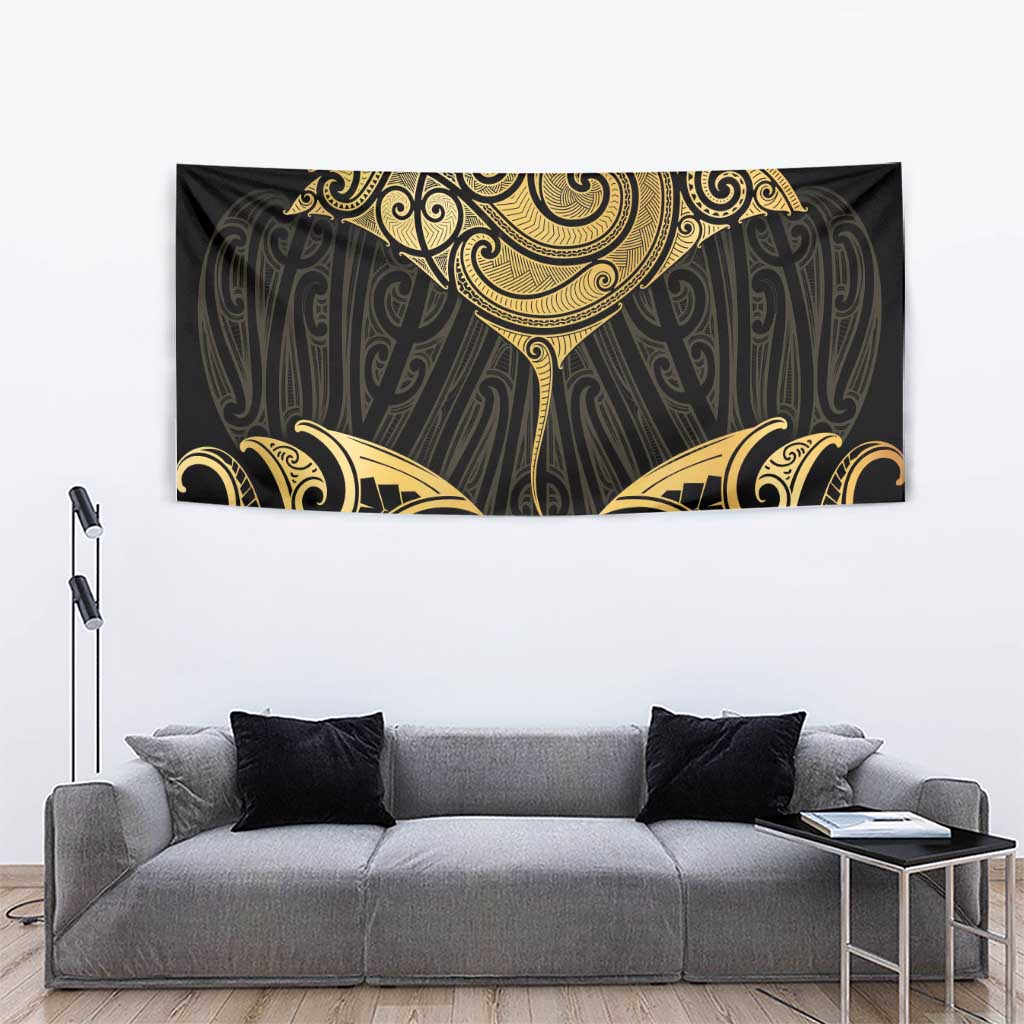 Gold Black New Zealand Manta Ray Tapestry Aotearoa Maori Haehae - Aussie Hoodie