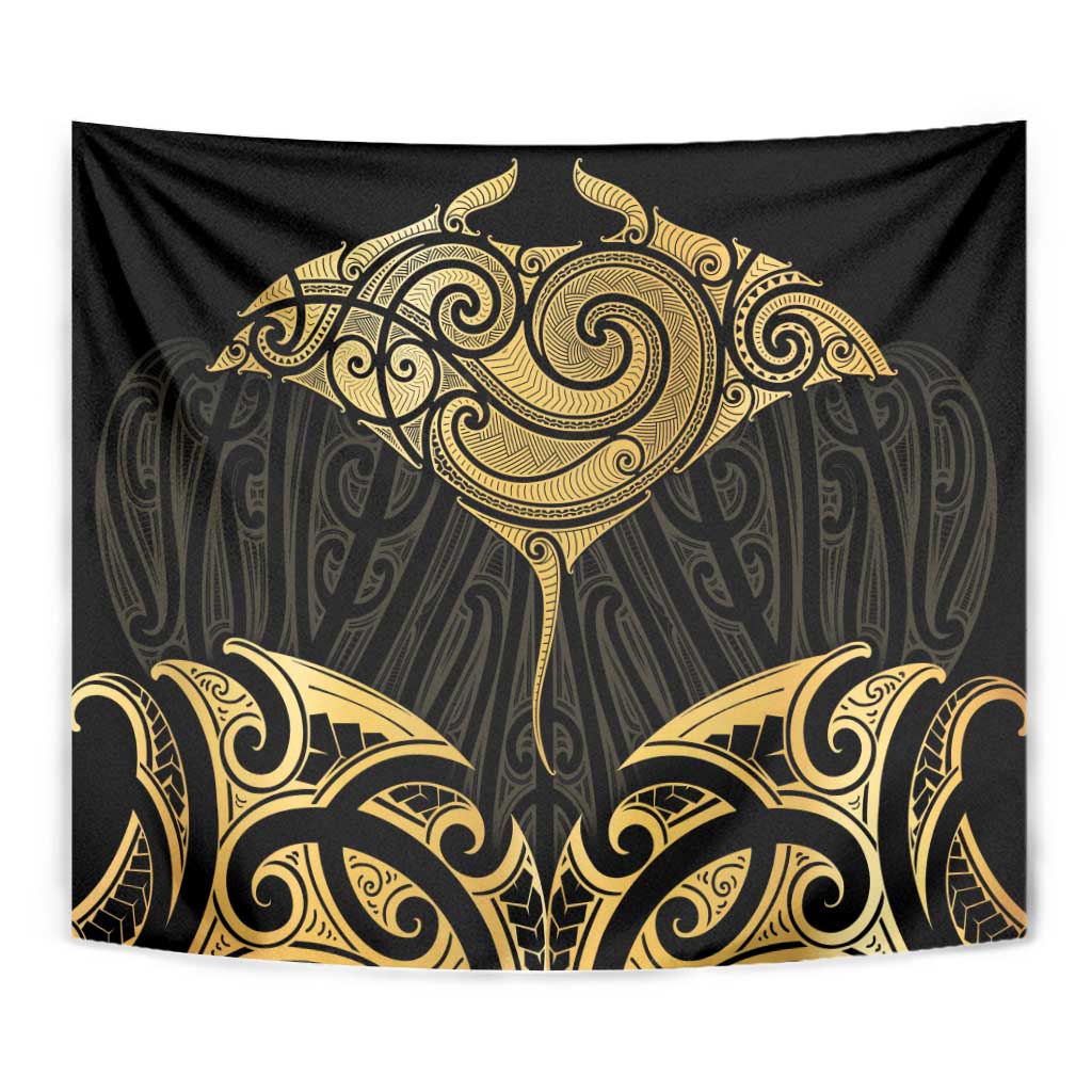 Gold Black New Zealand Manta Ray Tapestry Aotearoa Maori Haehae - Aussie Hoodie