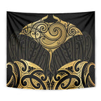 Gold Black New Zealand Manta Ray Tapestry Aotearoa Maori Haehae - Aussie Hoodie