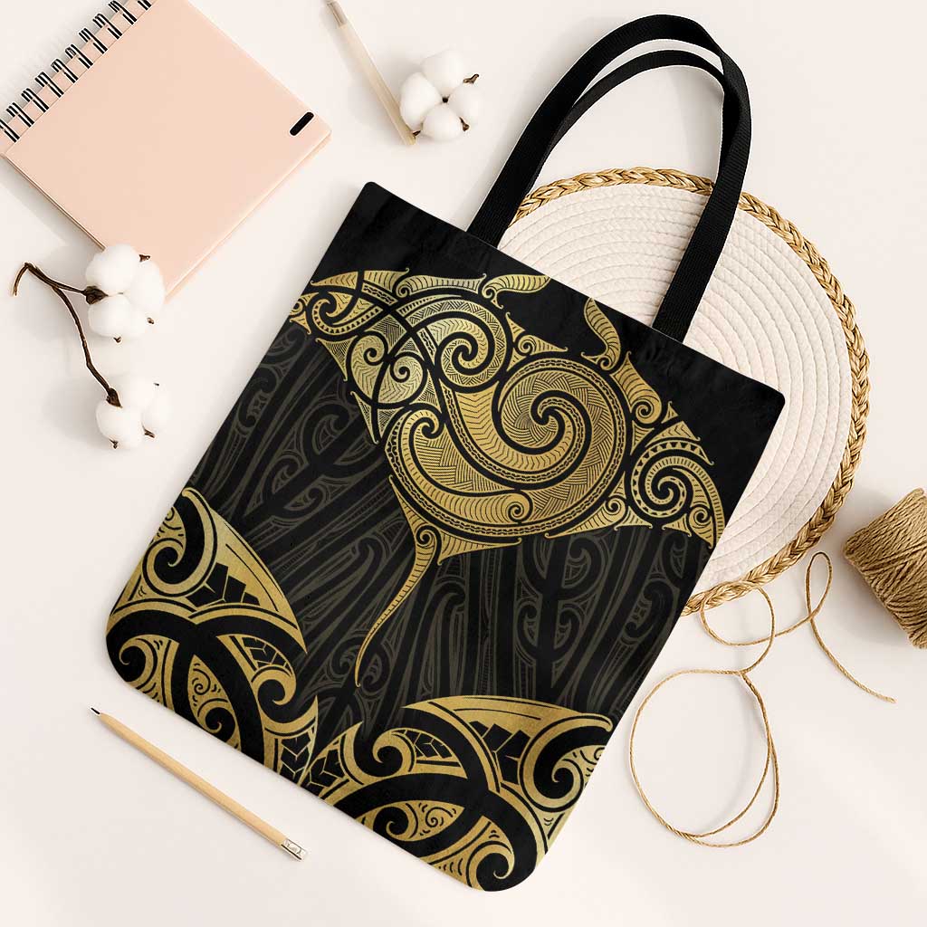 Gold Black New Zealand Manta Ray Tote Bag Aotearoa Maori Haehae - Aussie Hoodie