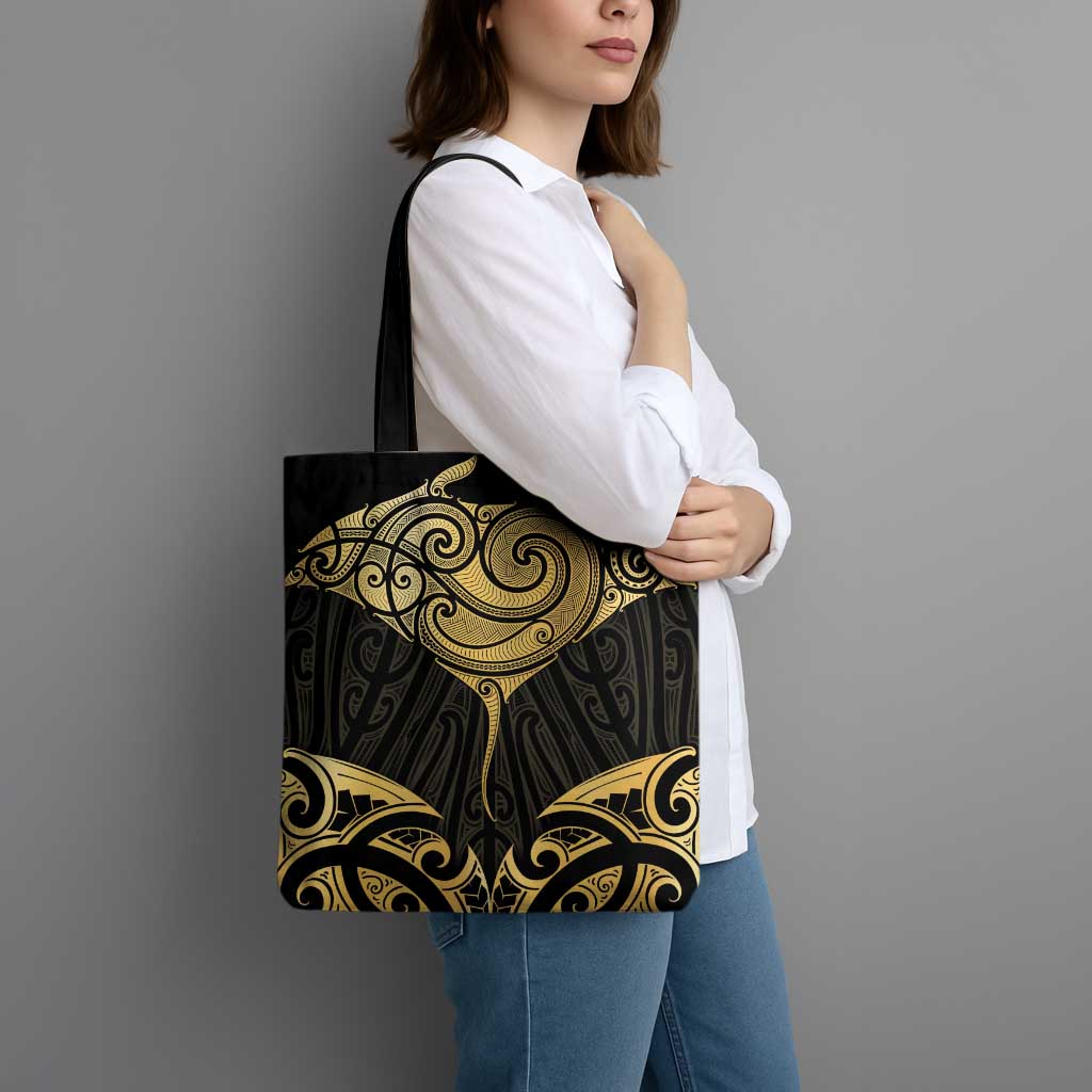 Gold Black New Zealand Manta Ray Tote Bag Aotearoa Maori Haehae - Aussie Hoodie