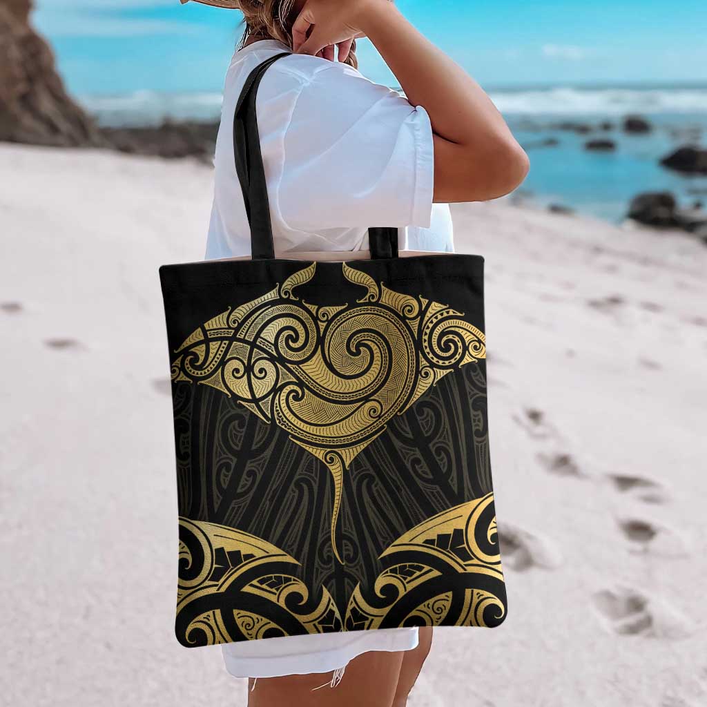 Gold Black New Zealand Manta Ray Tote Bag Aotearoa Maori Haehae - Aussie Hoodie