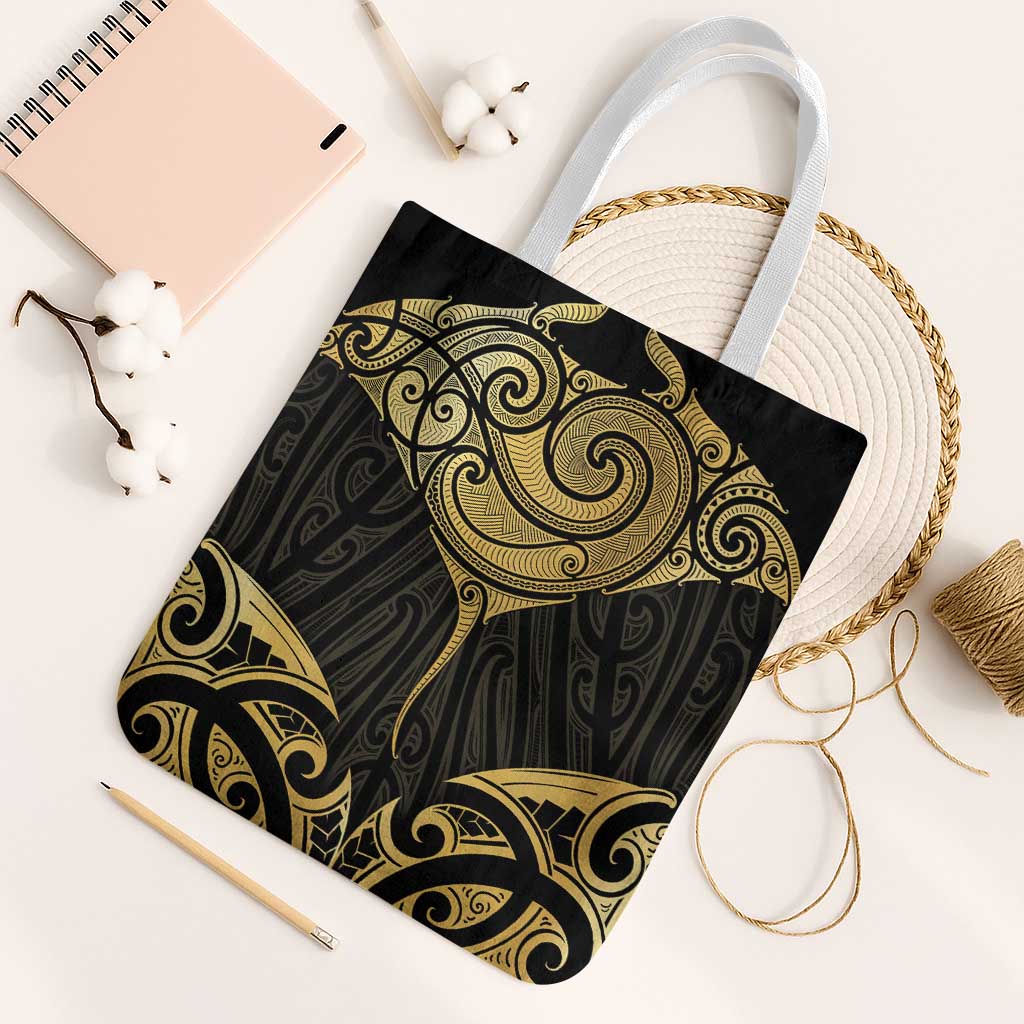 Gold Black New Zealand Manta Ray Tote Bag Aotearoa Maori Haehae - Aussie Hoodie