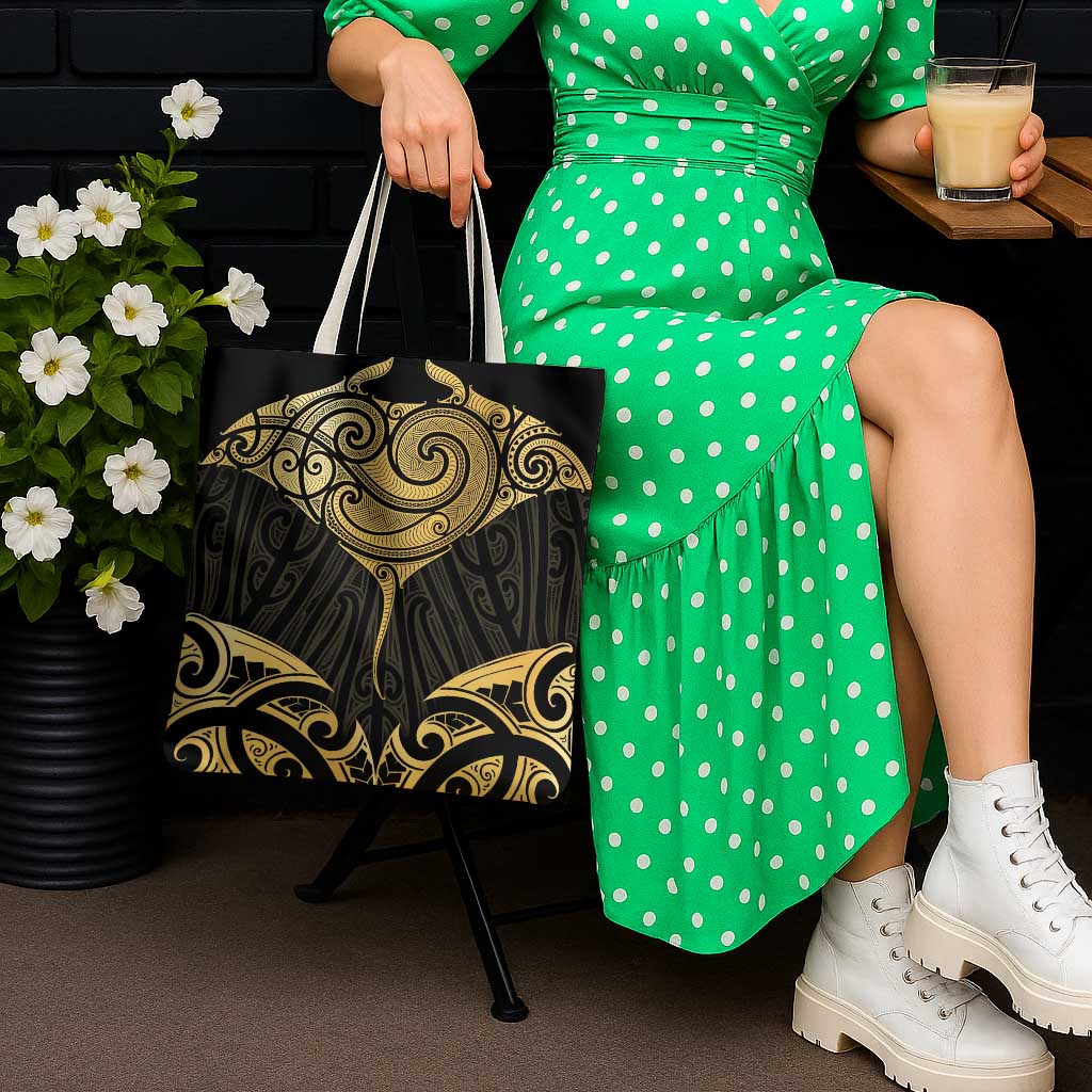 Gold Black New Zealand Manta Ray Tote Bag Aotearoa Maori Haehae - Aussie Hoodie