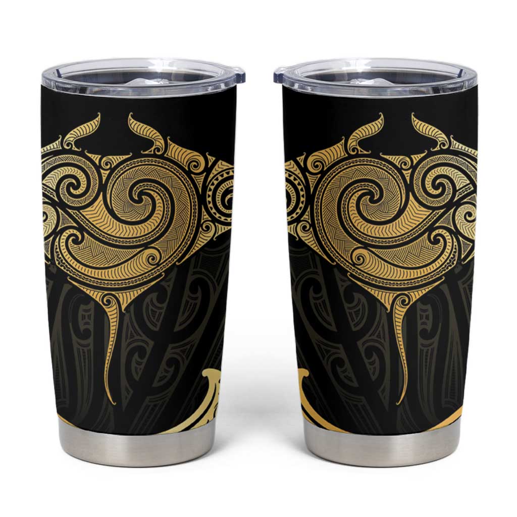 Gold Black New Zealand Manta Ray Tumbler Cup Aotearoa Maori Haehae - Aussie Hoodie