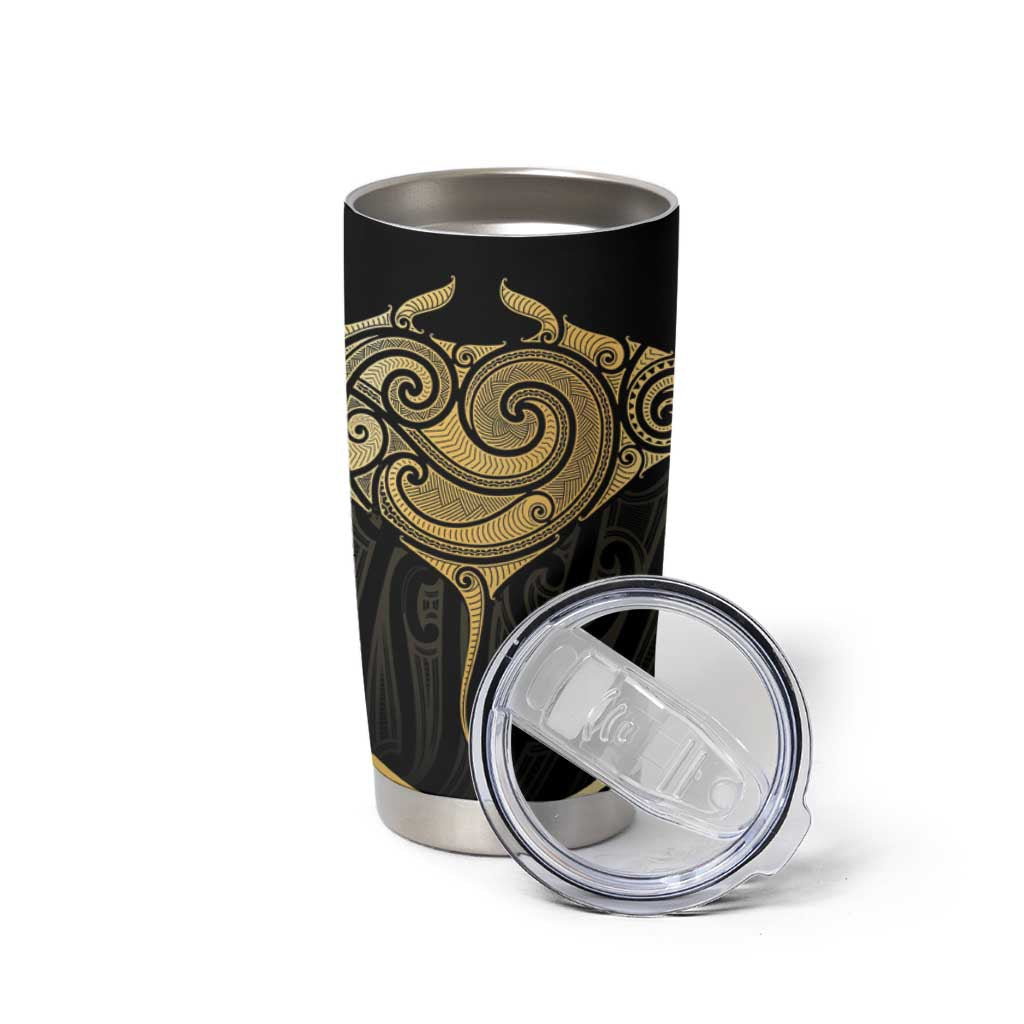 Gold Black New Zealand Manta Ray Tumbler Cup Aotearoa Maori Haehae - Aussie Hoodie
