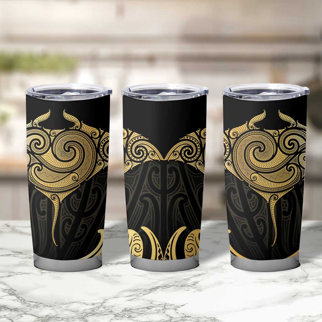Gold Black New Zealand Manta Ray Tumbler Cup Aotearoa Maori Haehae - Aussie Hoodie