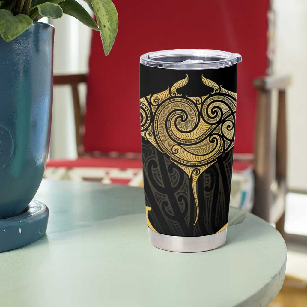 Gold Black New Zealand Manta Ray Tumbler Cup Aotearoa Maori Haehae - Aussie Hoodie