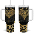 Gold Black New Zealand Manta Ray Tumbler With Handle Aotearoa Maori Haehae - Aussie Hoodie