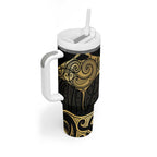 Gold Black New Zealand Manta Ray Tumbler With Handle Aotearoa Maori Haehae - Aussie Hoodie