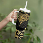 Gold Black New Zealand Manta Ray Tumbler With Handle Aotearoa Maori Haehae - Aussie Hoodie
