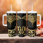 Gold Black New Zealand Manta Ray Tumbler With Handle Aotearoa Maori Haehae - Aussie Hoodie