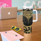 Gold Black New Zealand Manta Ray Tumbler With Handle Aotearoa Maori Haehae - Aussie Hoodie