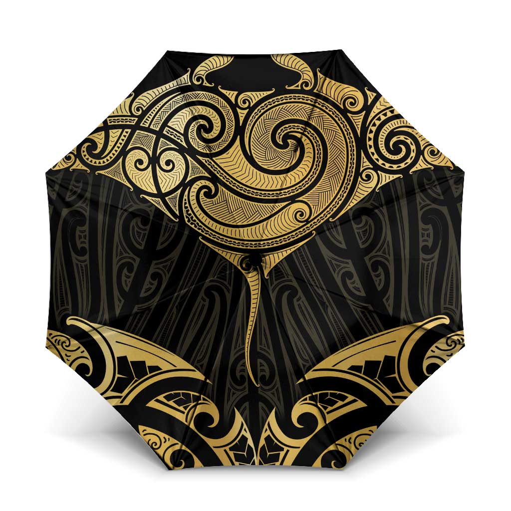Gold Black New Zealand Manta Ray Umbrella Aotearoa Maori Haehae - Aussie Hoodie