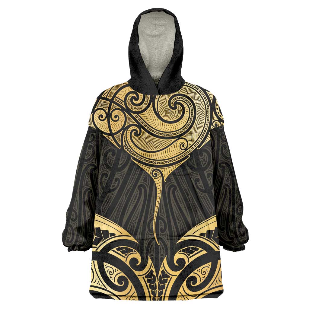 Gold Black New Zealand Manta Ray Wearable Blanket Hoodie Aotearoa Maori Haehae - Aussie Hoodie