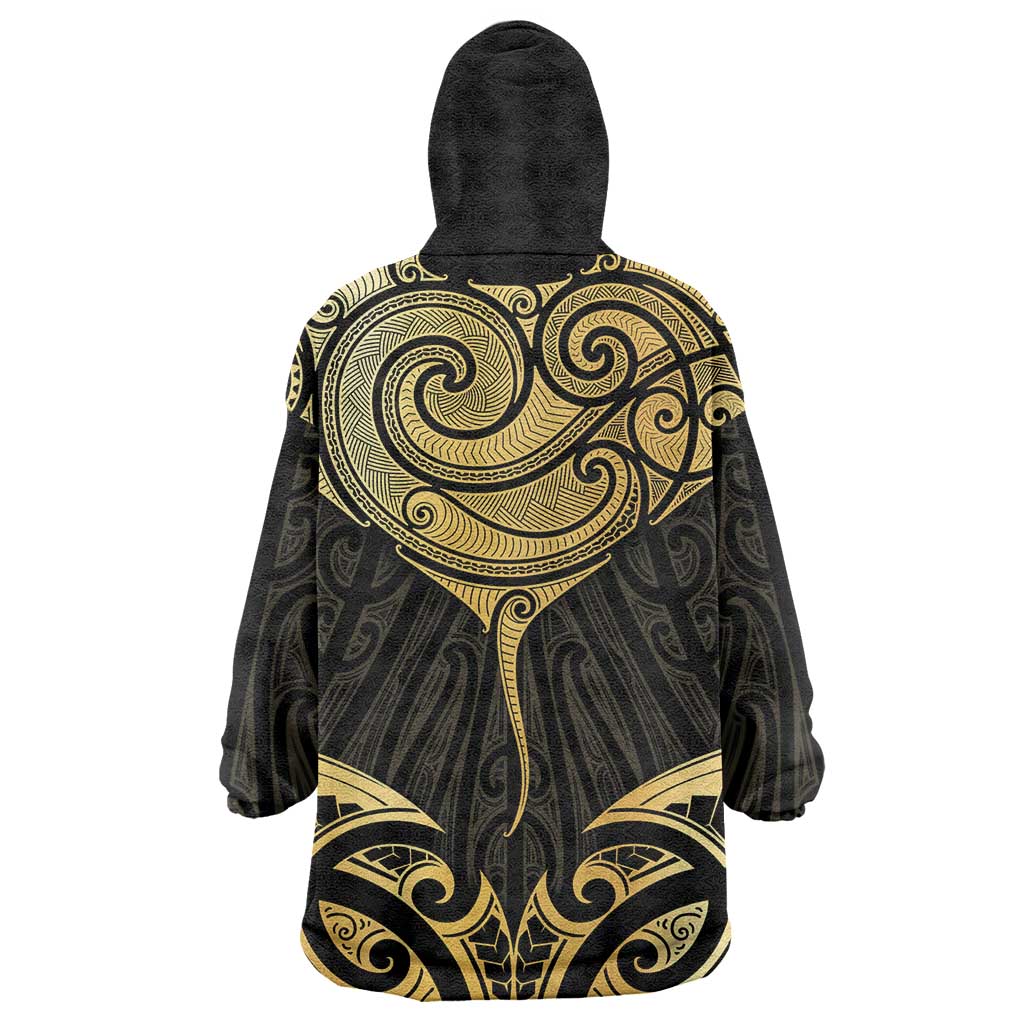 Gold Black New Zealand Manta Ray Wearable Blanket Hoodie Aotearoa Maori Haehae - Aussie Hoodie