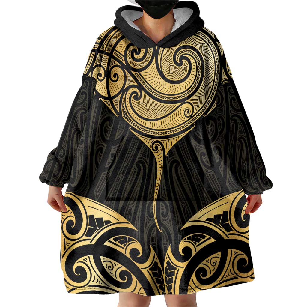Gold Black New Zealand Manta Ray Wearable Blanket Hoodie Aotearoa Maori Haehae - Aussie Hoodie