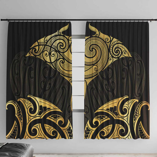 Gold Black New Zealand Manta Ray Window Curtain Aotearoa Maori Haehae - Aussie Hoodie