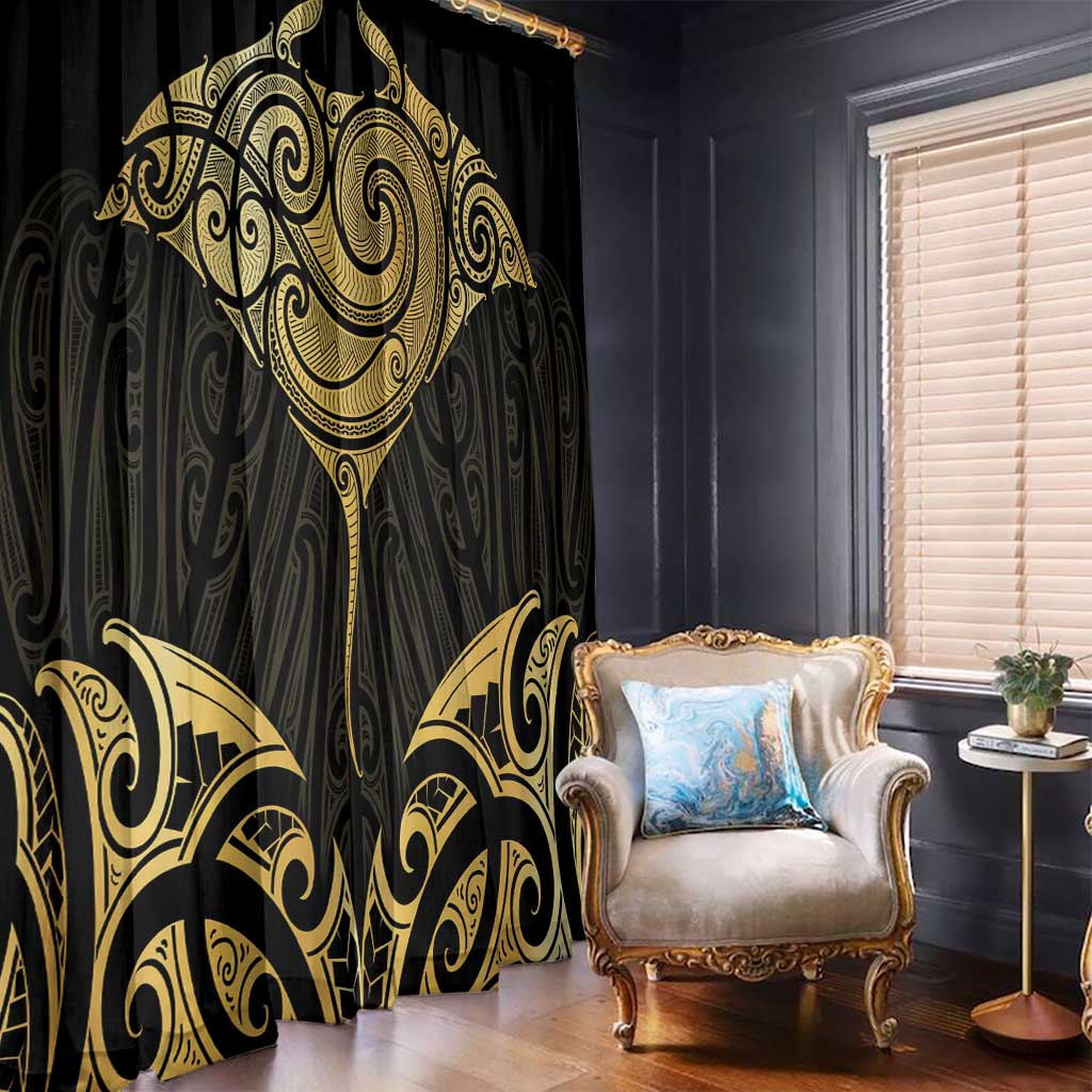 Gold Black New Zealand Manta Ray Window Curtain Aotearoa Maori Haehae - Aussie Hoodie