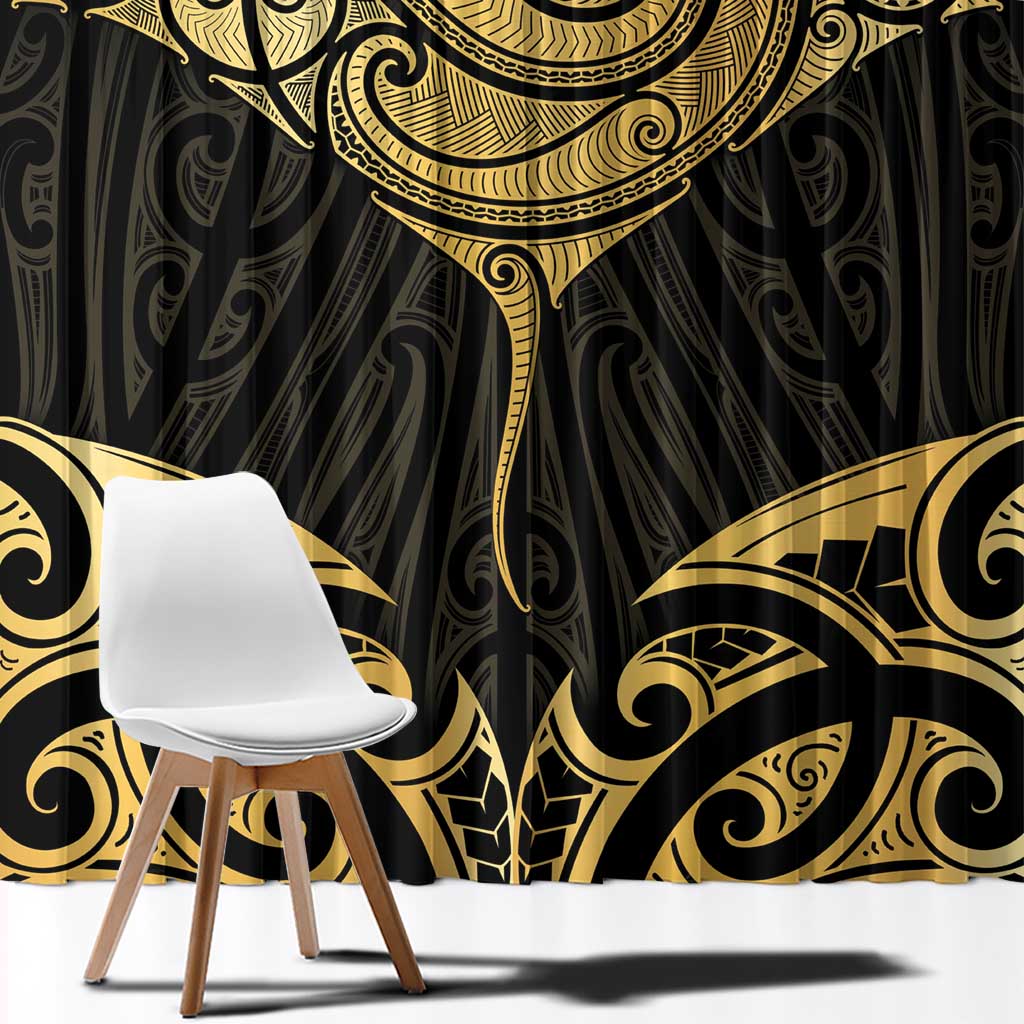 Gold Black New Zealand Manta Ray Window Curtain Aotearoa Maori Haehae - Aussie Hoodie
