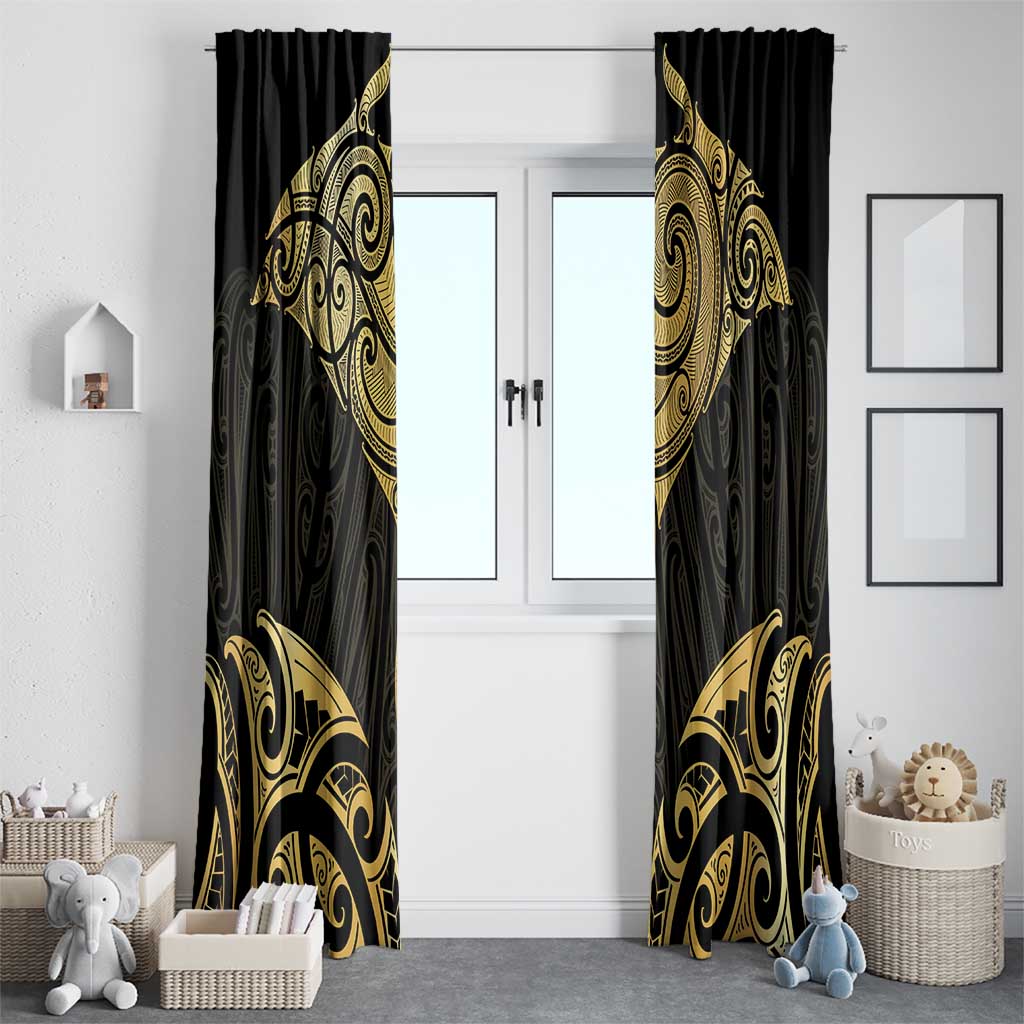 Gold Black New Zealand Manta Ray Window Curtain Aotearoa Maori Haehae - Aussie Hoodie