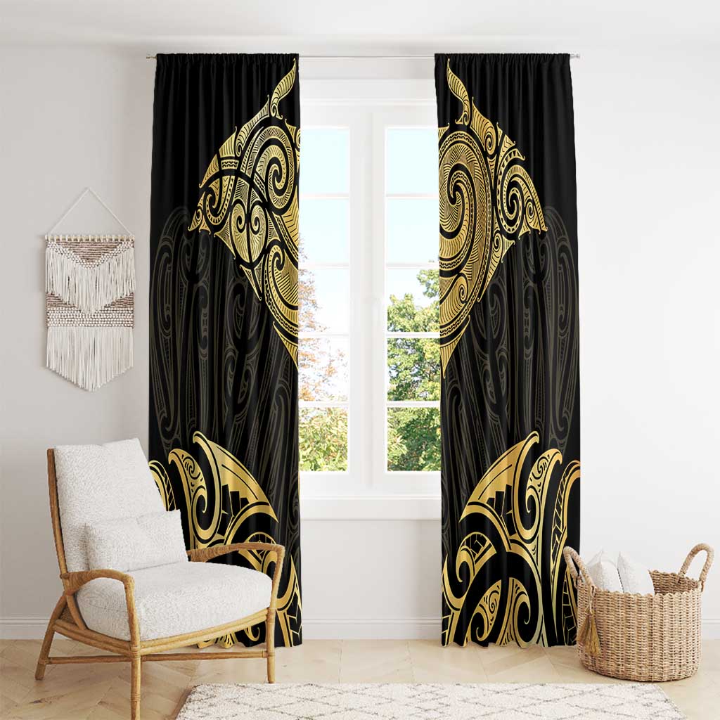 Gold Black New Zealand Manta Ray Window Curtain Aotearoa Maori Haehae - Aussie Hoodie