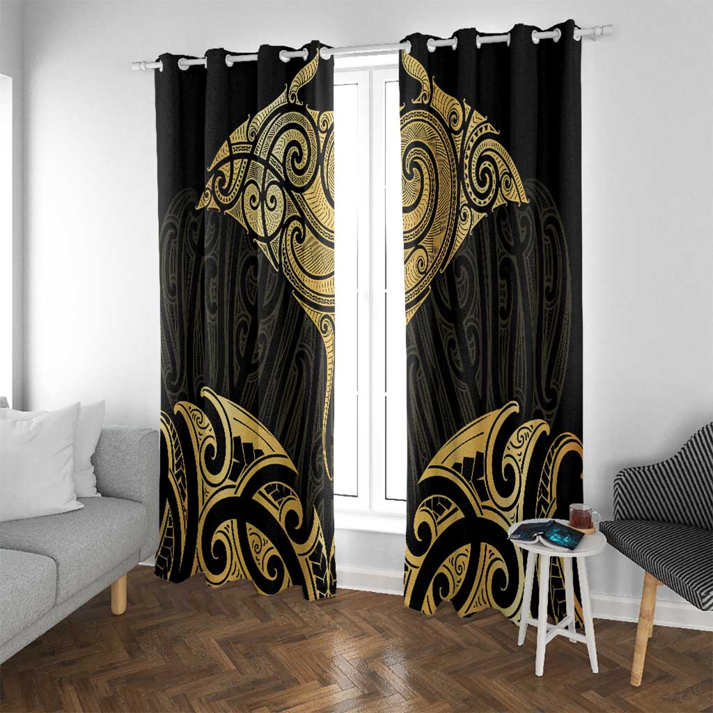 Gold Black New Zealand Manta Ray Window Curtain Aotearoa Maori Haehae - Aussie Hoodie