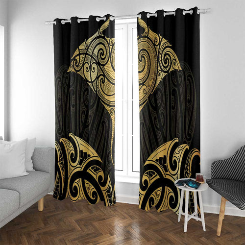 Gold Black New Zealand Manta Ray Window Curtain Aotearoa Maori Haehae - Aussie Hoodie