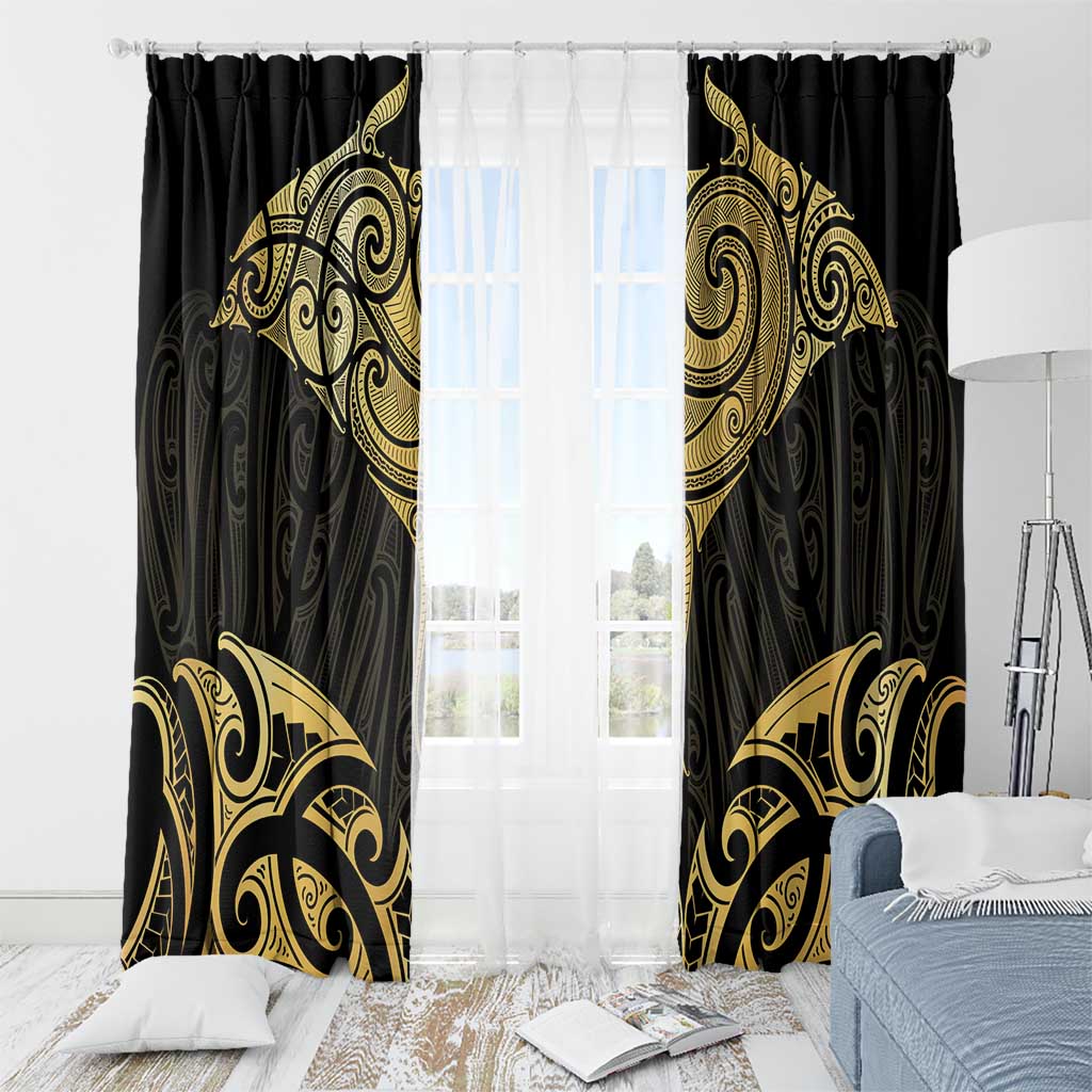 Gold Black New Zealand Manta Ray Window Curtain Aotearoa Maori Haehae - Aussie Hoodie
