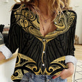 Gold Black New Zealand Manta Ray Women Casual Shirt Aotearoa Maori Haehae - Aussie Hoodie