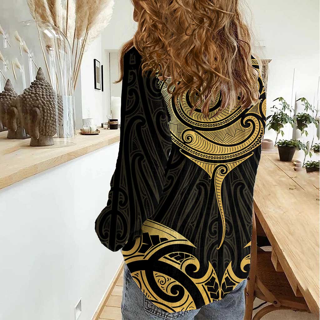 Gold Black New Zealand Manta Ray Women Casual Shirt Aotearoa Maori Haehae - Aussie Hoodie