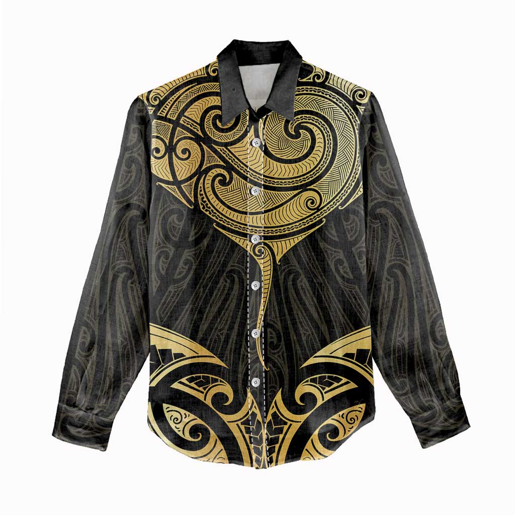Gold Black New Zealand Manta Ray Women Casual Shirt Aotearoa Maori Haehae - Aussie Hoodie