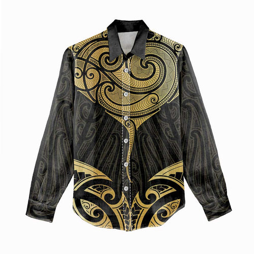 Gold Black New Zealand Manta Ray Women Casual Shirt Aotearoa Maori Haehae - Aussie Hoodie
