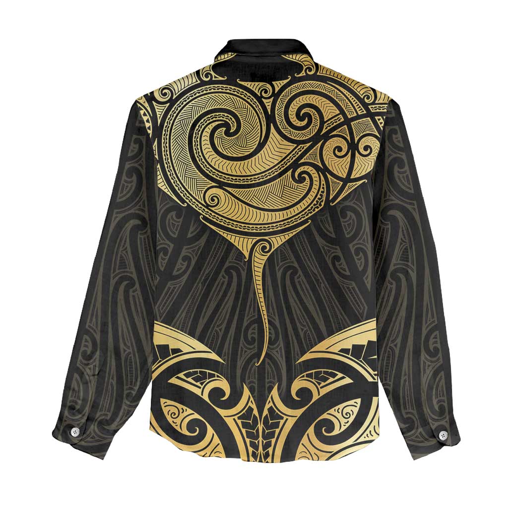 Gold Black New Zealand Manta Ray Women Casual Shirt Aotearoa Maori Haehae - Aussie Hoodie