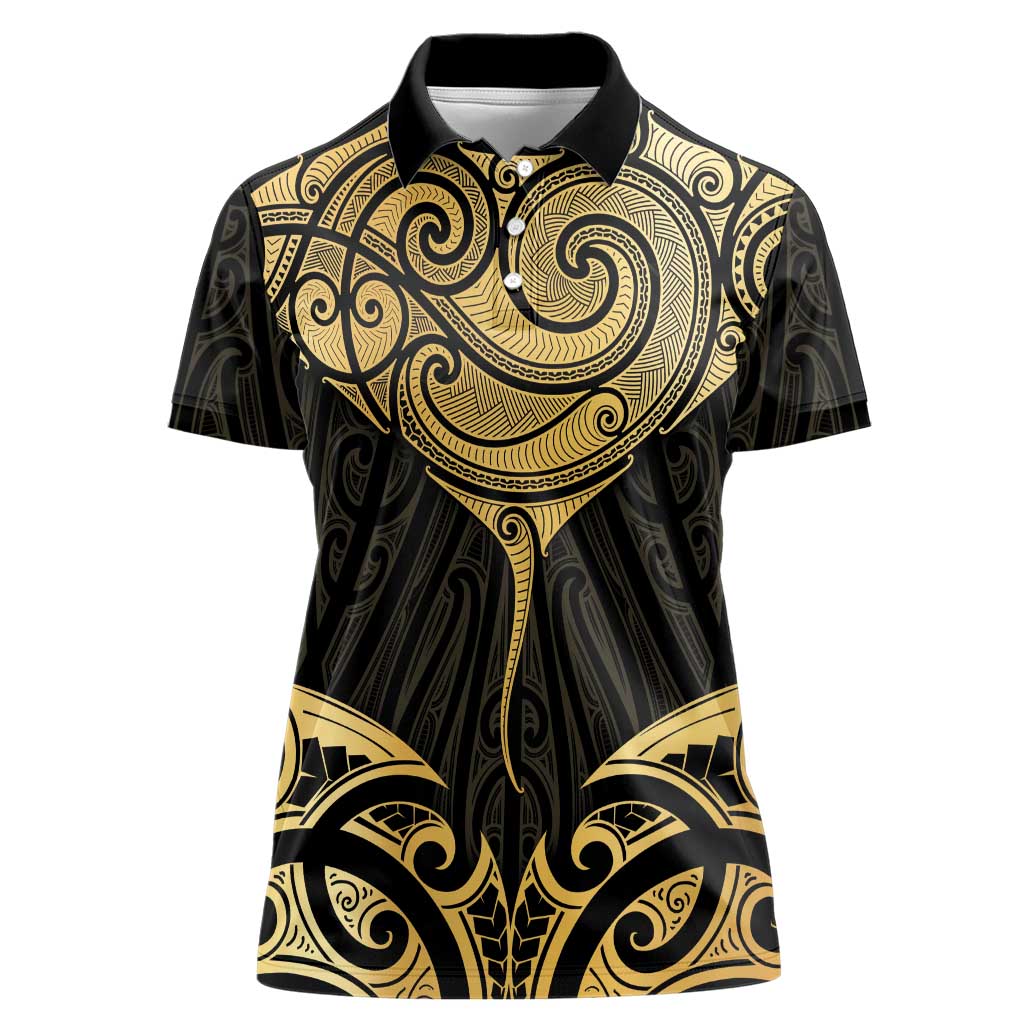 Gold Black New Zealand Manta Ray Women Polo Shirt Aotearoa Maori Haehae - Aussie Hoodie