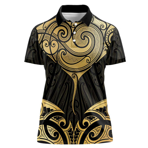 Gold Black New Zealand Manta Ray Women Polo Shirt Aotearoa Maori Haehae - Aussie Hoodie
