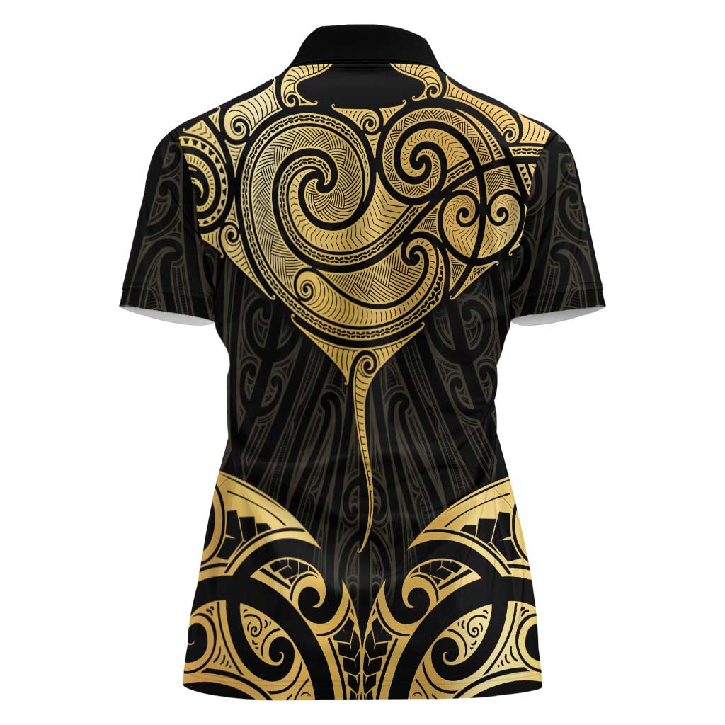 Gold Black New Zealand Manta Ray Women Polo Shirt Aotearoa Maori Haehae - Aussie Hoodie