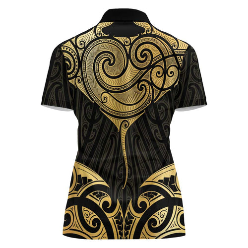 Gold Black New Zealand Manta Ray Women Polo Shirt Aotearoa Maori Haehae - Aussie Hoodie