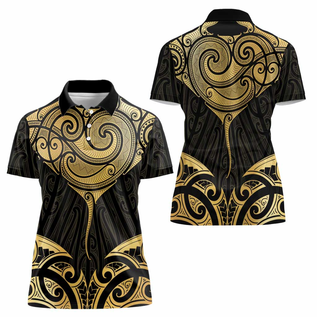 Gold Black New Zealand Manta Ray Women Polo Shirt Aotearoa Maori Haehae - Aussie Hoodie