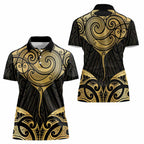 Gold Black New Zealand Manta Ray Women Polo Shirt Aotearoa Maori Haehae - Aussie Hoodie