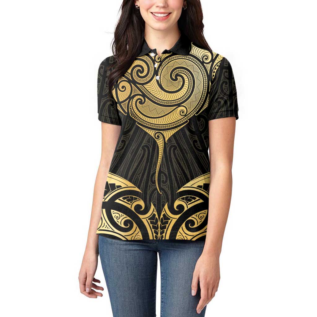 Gold Black New Zealand Manta Ray Women Polo Shirt Aotearoa Maori Haehae - Aussie Hoodie
