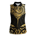 Gold Black New Zealand Manta Ray Women Sleeveless Polo Shirt Aotearoa Maori Haehae - Aussie Hoodie