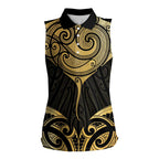 Gold Black New Zealand Manta Ray Women Sleeveless Polo Shirt Aotearoa Maori Haehae - Aussie Hoodie